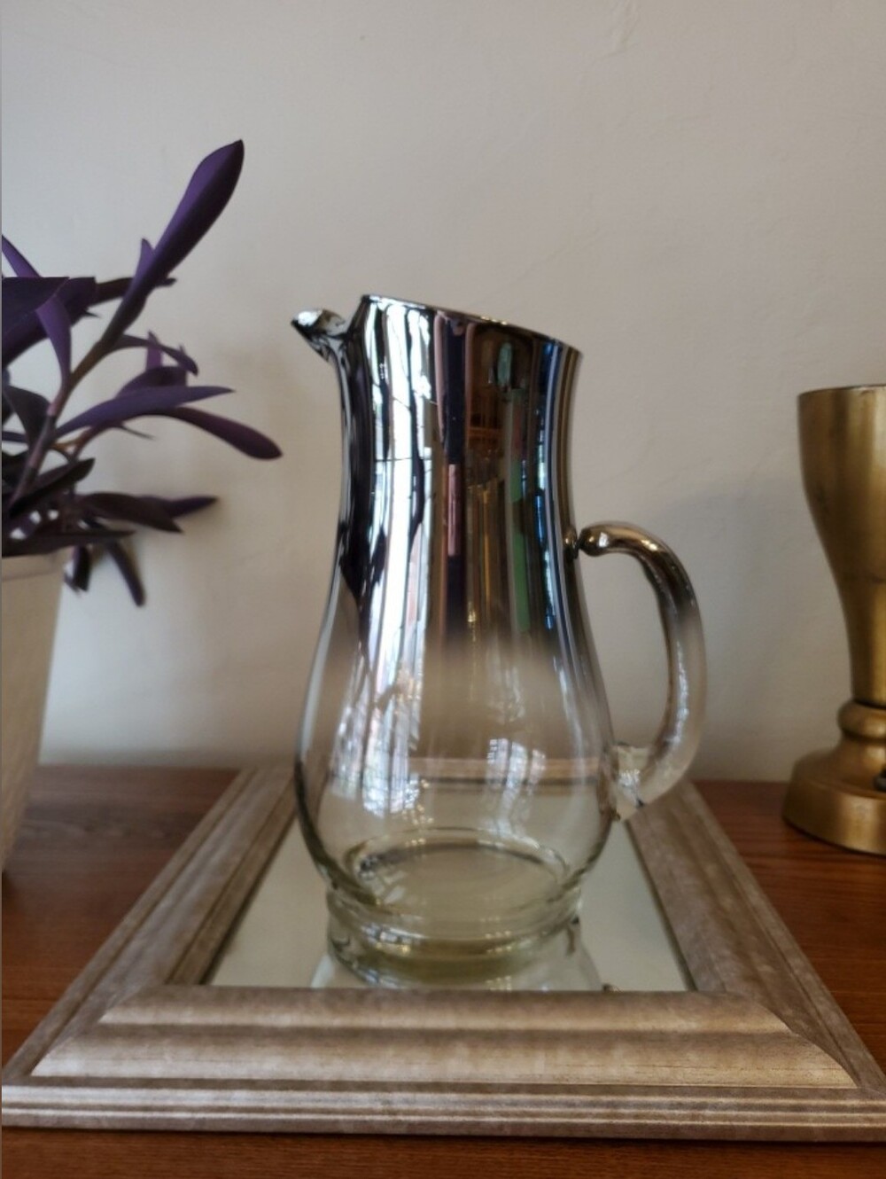 Vintage 1950's MCM Dorothy Thorpe Style Platinum to ClearBlown Glass Pitcher